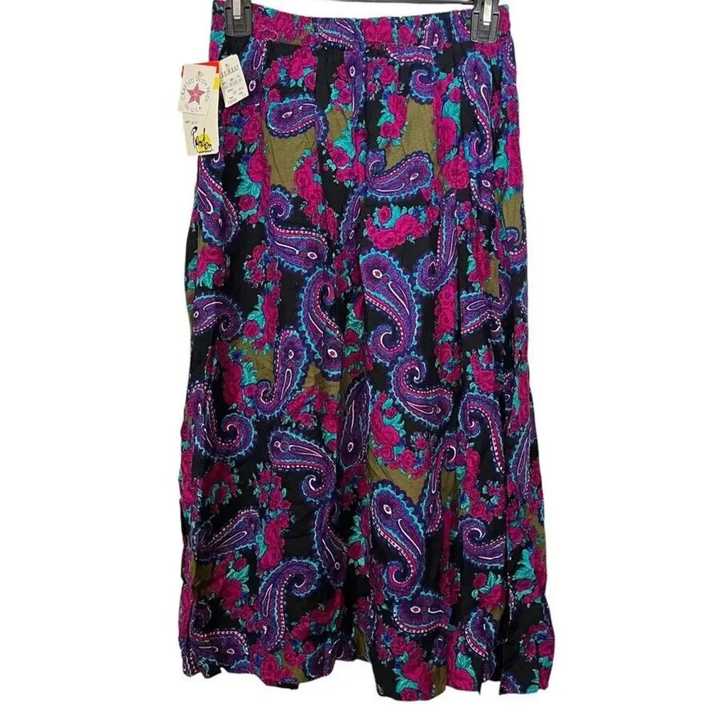 Random USA Made Vintage NWT Midi Pleated Paisley Purple Whimsigoth Skirt sz 10